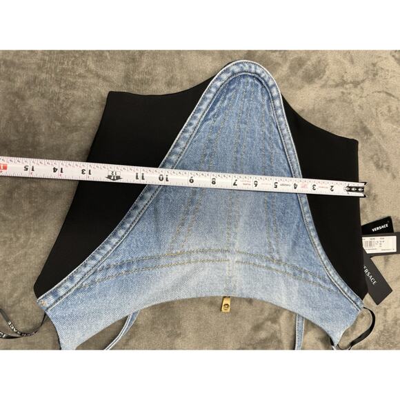 Versace Cropped Denim Jersey Bustier Top Blue Black IT 40 US 4 NWT $1275 - Picture 15 of 16
